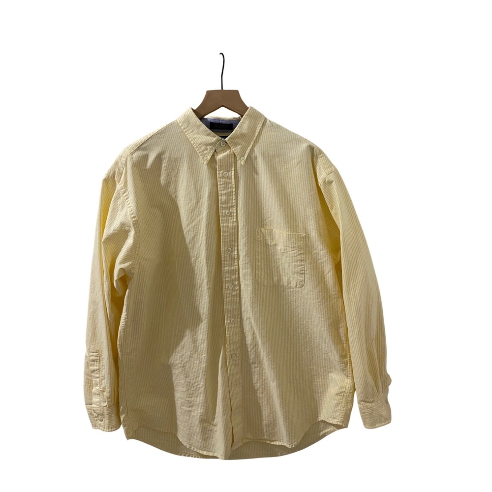 Hunt Club Mens Oxford Shirt Large Yellow White‎ Striped Long Sleeve Button Down